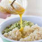 Roasted Broccoli Quinoa Salad with Honey Mustard Dressing: a quick and easy 30-minute meal that's loaded with healthy ingredients and delicious flavors! It's gluten free and vegetarian, with a simple swap to make it vegan! || fooduzzi.com recipe