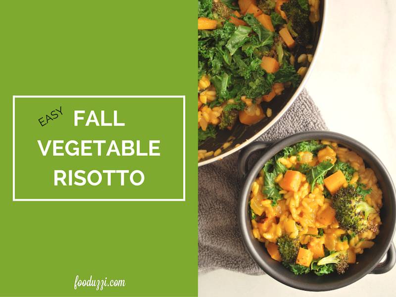 Easy Fall Vegetable Risotto: A creamy, comforting gluten free and vegetarian dish that can be served as an entree or as a side! It's the perfect addition to your Thanksgiving day dinner! (vegan option included) || fooduzzi.com recipes